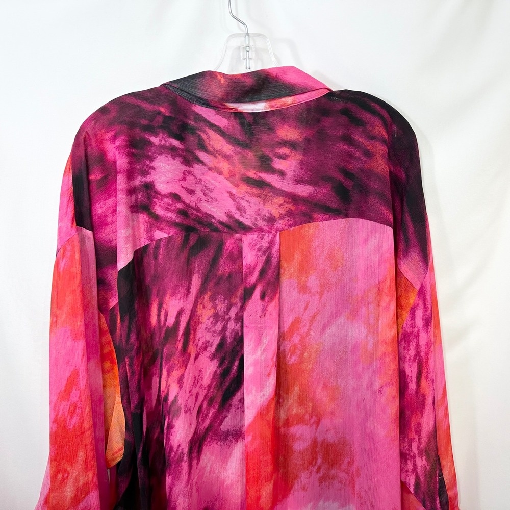 DKNY Plus Size 3X Top Watercolor Chiffon Tunic Pink Maximalism Artsy 1626 - Picture 6 of 9